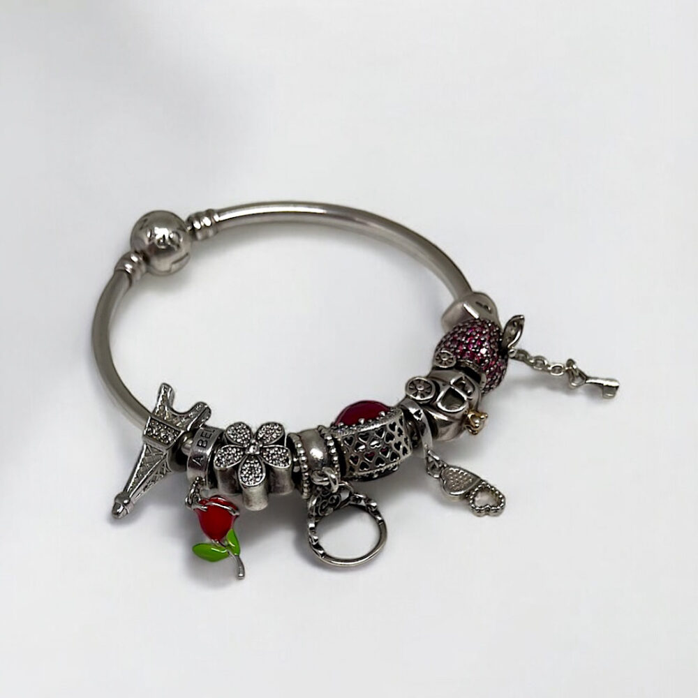 Bracelete Pandora + 9 Charms de prata, 17 cm - Image 2