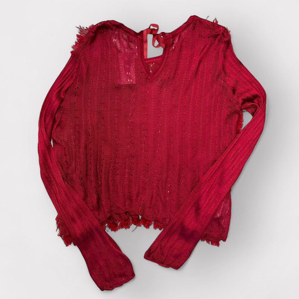 Blusa Tricot Vermelho com Franjas Lafort, M - Image 2