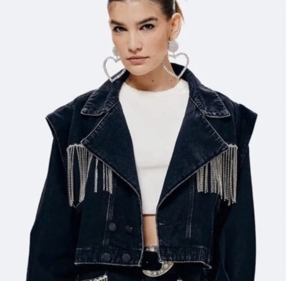 Jaqueta Jeans com Strass Nati Vozza, PP