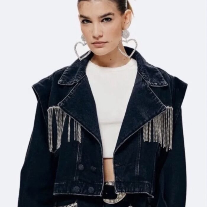 Jaqueta Jeans com Strass Nati Vozza, PP
