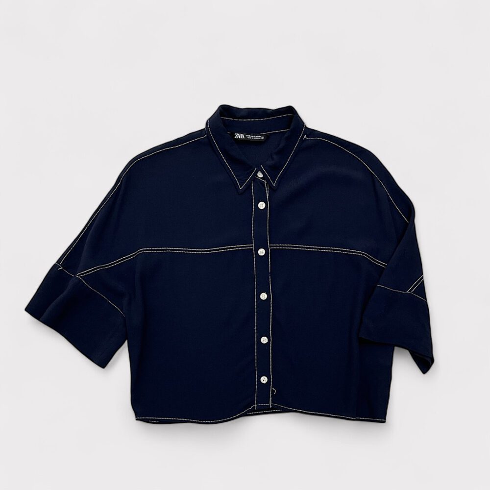 Camisa Cropped Azul Zara, PP