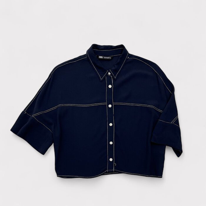 Camisa Cropped Azul Zara, PP