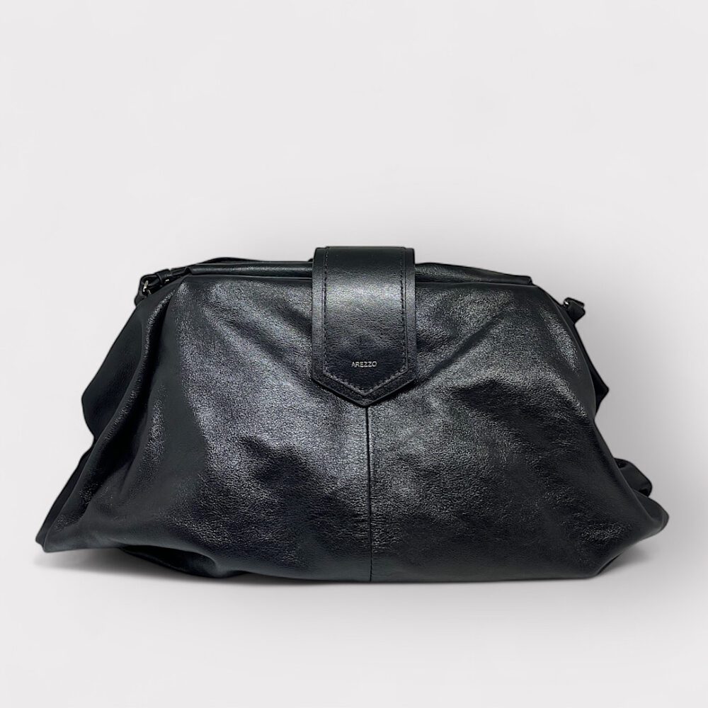 Bolsa Tiracolo Preta Couro Grande Livia - Imagem 2