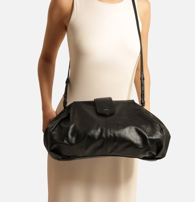 Bolsa Tiracolo Preta Couro Grande Livia