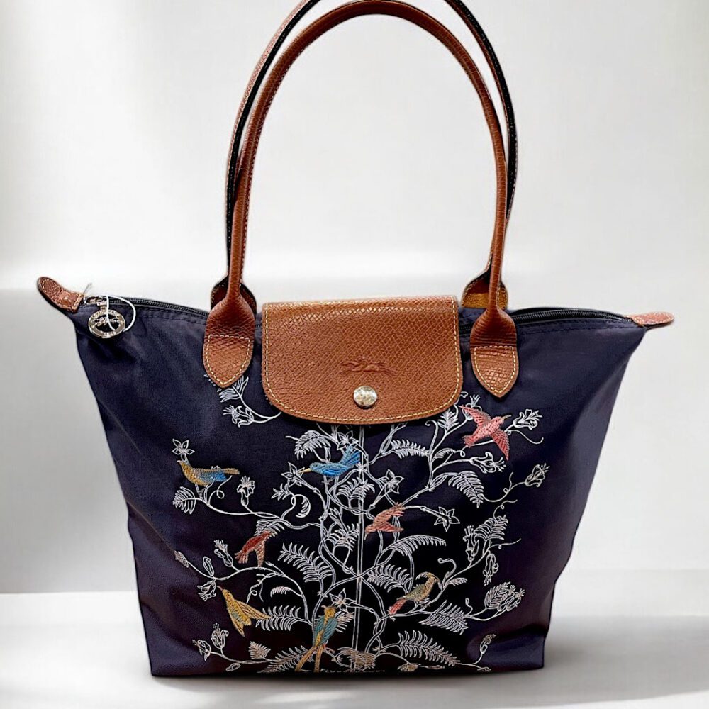 Bolsa Longchamp Média Tote Bag Le Pliage Arbre de Vie Navy